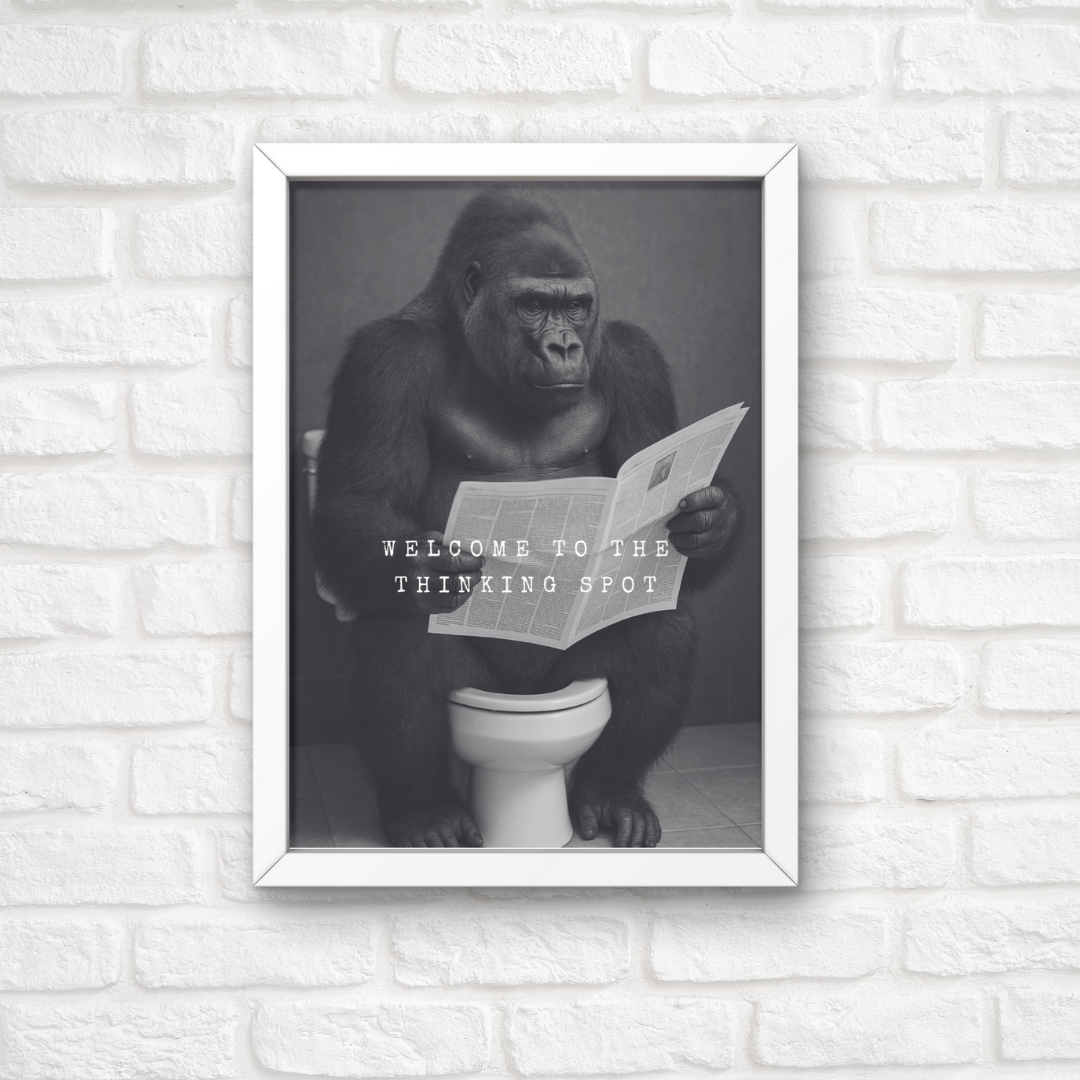 Bathroom Print | Welcome To The Thinking Spot | Gorilla Print | Bathroom Decor - Dinky Designs