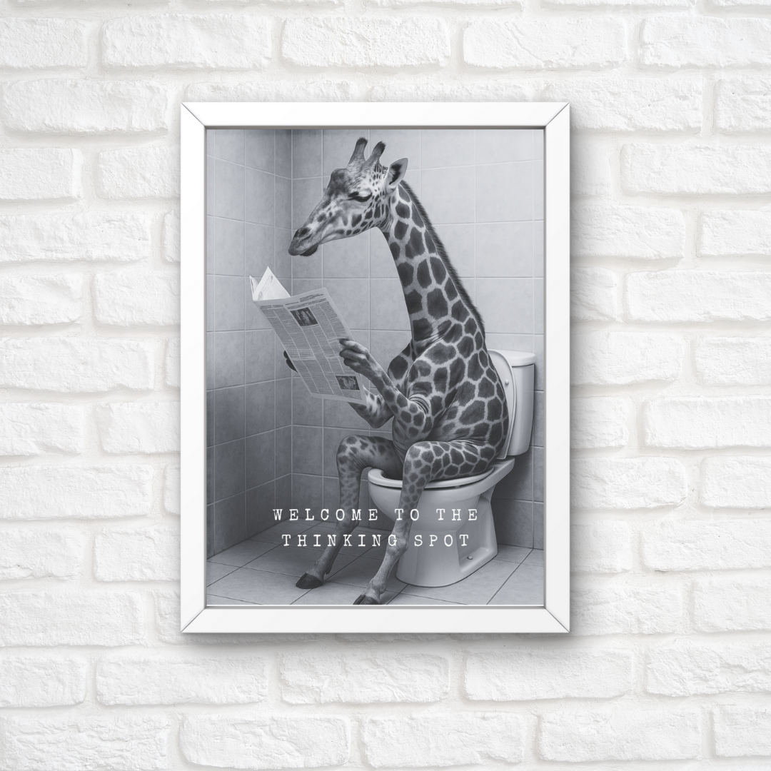 Bathroom Print | Welcome To The Thinking Spot | Giraffe Print | Bathroom Decor - Dinky Designs