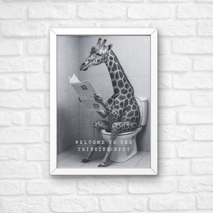 Bathroom Print | Welcome To The Thinking Spot | Giraffe Print | Bathroom Decor - Dinky Designs