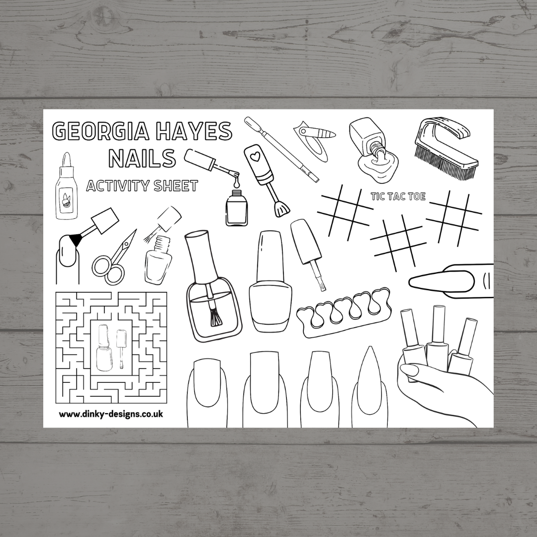 A4 Colouring Activity Sheets | Personalised Nails Design Activity Sheets | Nail Tech Placemats - Dinky Designs