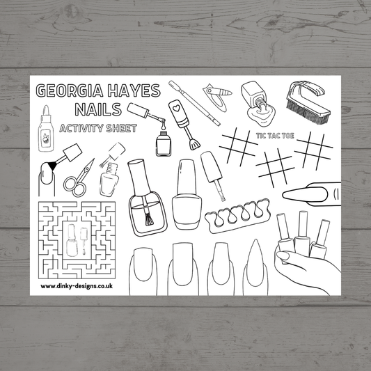 A4 Colouring Activity Sheets | Personalised Nails Design Activity Sheets | Nail Tech Placemats - Dinky Designs