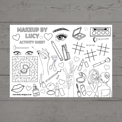 A4 Colouring Activity Sheets | Personalised Makeup Design Activity Sheets | Makeup Artist Placemats - Dinky Designs