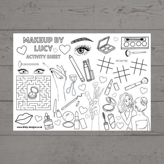 A4 Colouring Activity Sheets | Personalised Makeup Design Activity Sheets | Makeup Artist Placemats - Dinky Designs