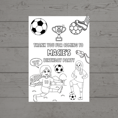 A6 Colouring Sheets | Personalised Girls Football Colouring Sheets | Party Bag Favours - Dinky Designs