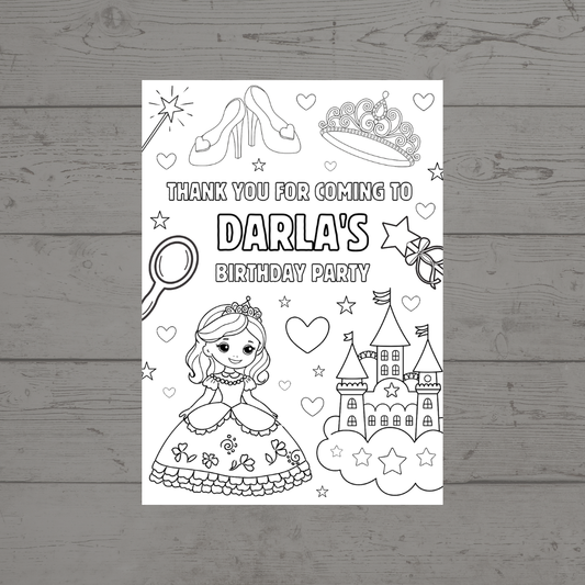 A6 Colouring Sheets | Personalised Princess Colouring Sheets | Party Bag Favours - Dinky Designs