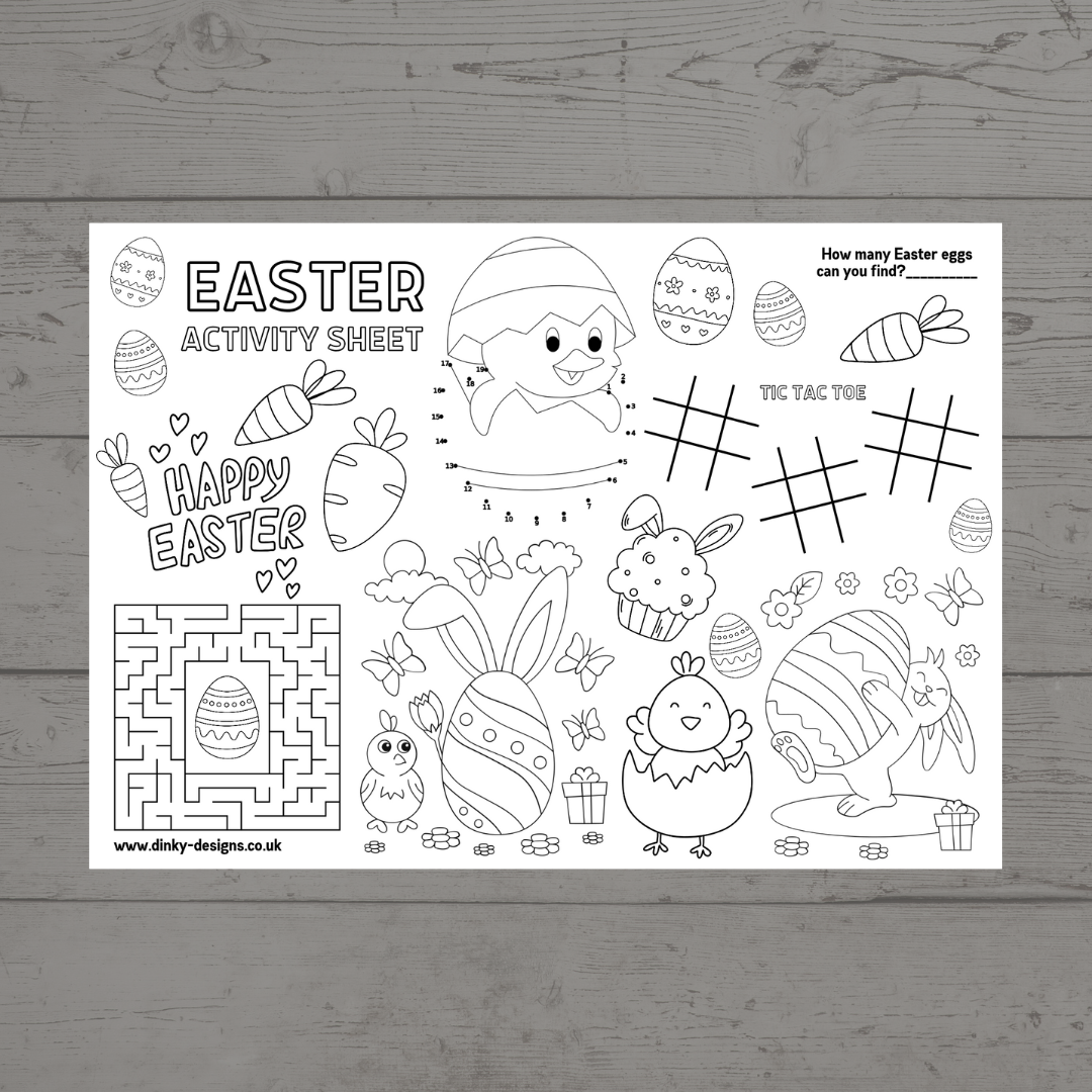 A4 Colouring Activity Sheets | Personalised Easter Activity Sheets | Easter Placemats - Dinky Designs