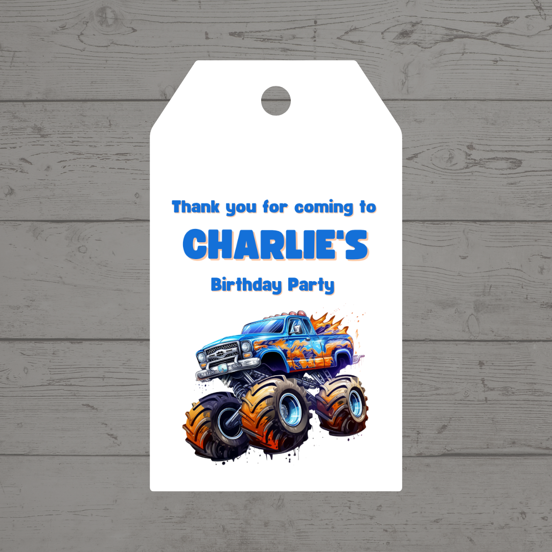 Monster Truck Gift Tags | Monster Truck Party Gift Tags | Circle Gift Tags
