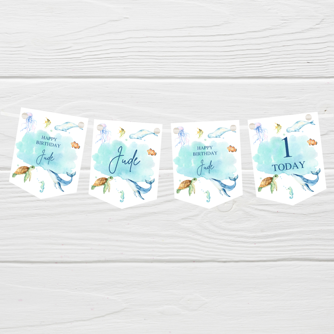 Party Bunting | Personalised Under The Sea Birthday Party Bunting | Under The Sea Party Banner