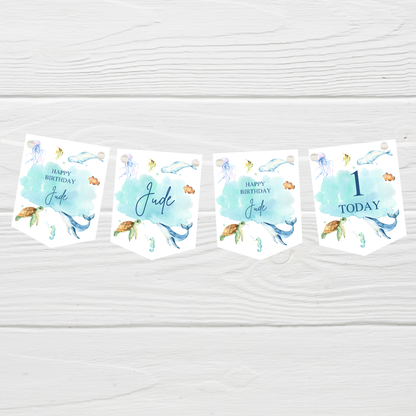 Party Bunting | Personalised Under The Sea Birthday Party Bunting | Under The Sea Party Banner