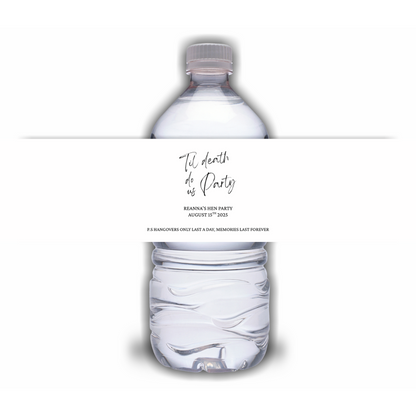 White Hen Party Water Bottle Labels | Til Death Do Us Party | Hen Do Stickers