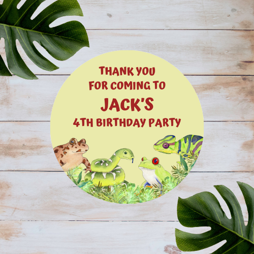 Personalised Reptile Party Stickers | Circle Stickers | Sticker Sheet | Party Stickers