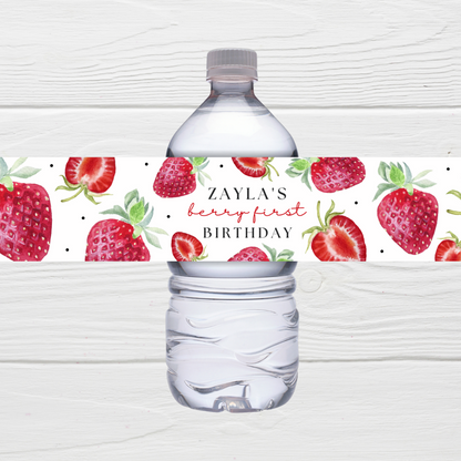 Personalised Juice Bottle Labels | Strawberry Party Juice Labels | Water Bottle Stickers | Strawberry Party | Party Stickers