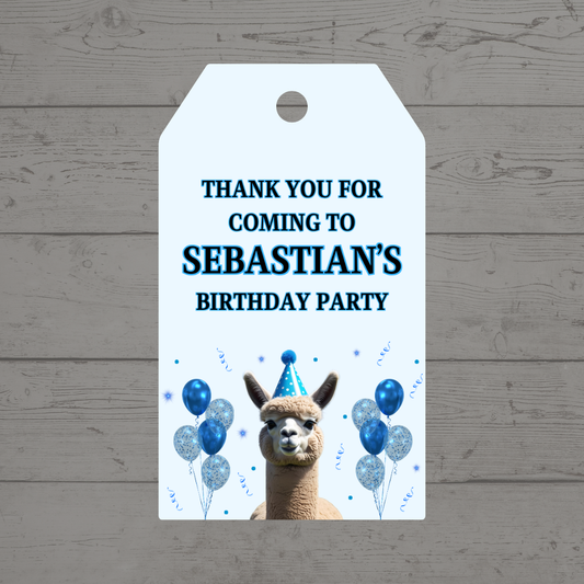 Blue Alpaca Gift Tags | Blue Alpaca Party Birthday Gift Tags | Rectangle Gift Tags - Dinky Designs