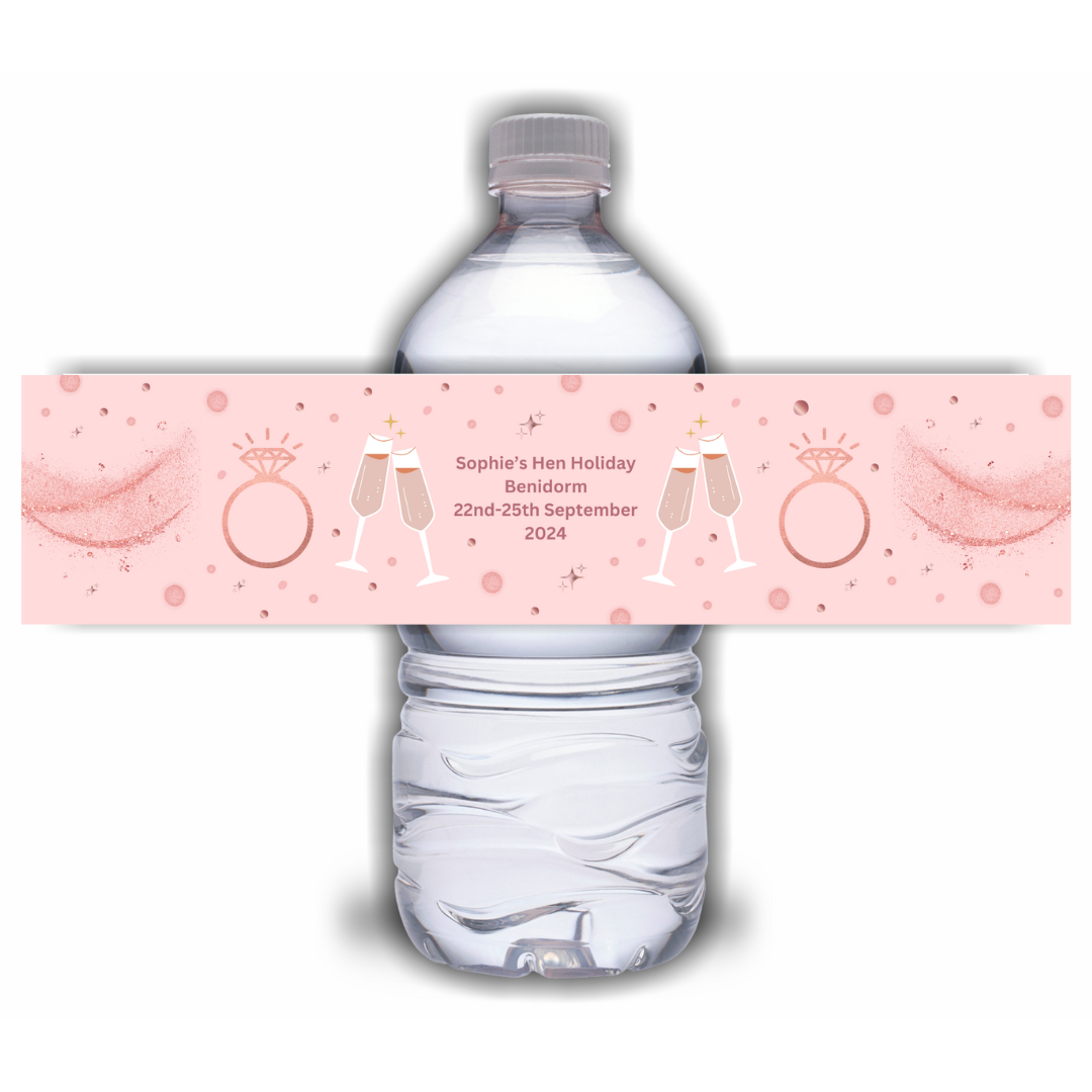 Hen Party Water Bottle Labels | Pink Hen Party Water Labels | Hen Do Stickers