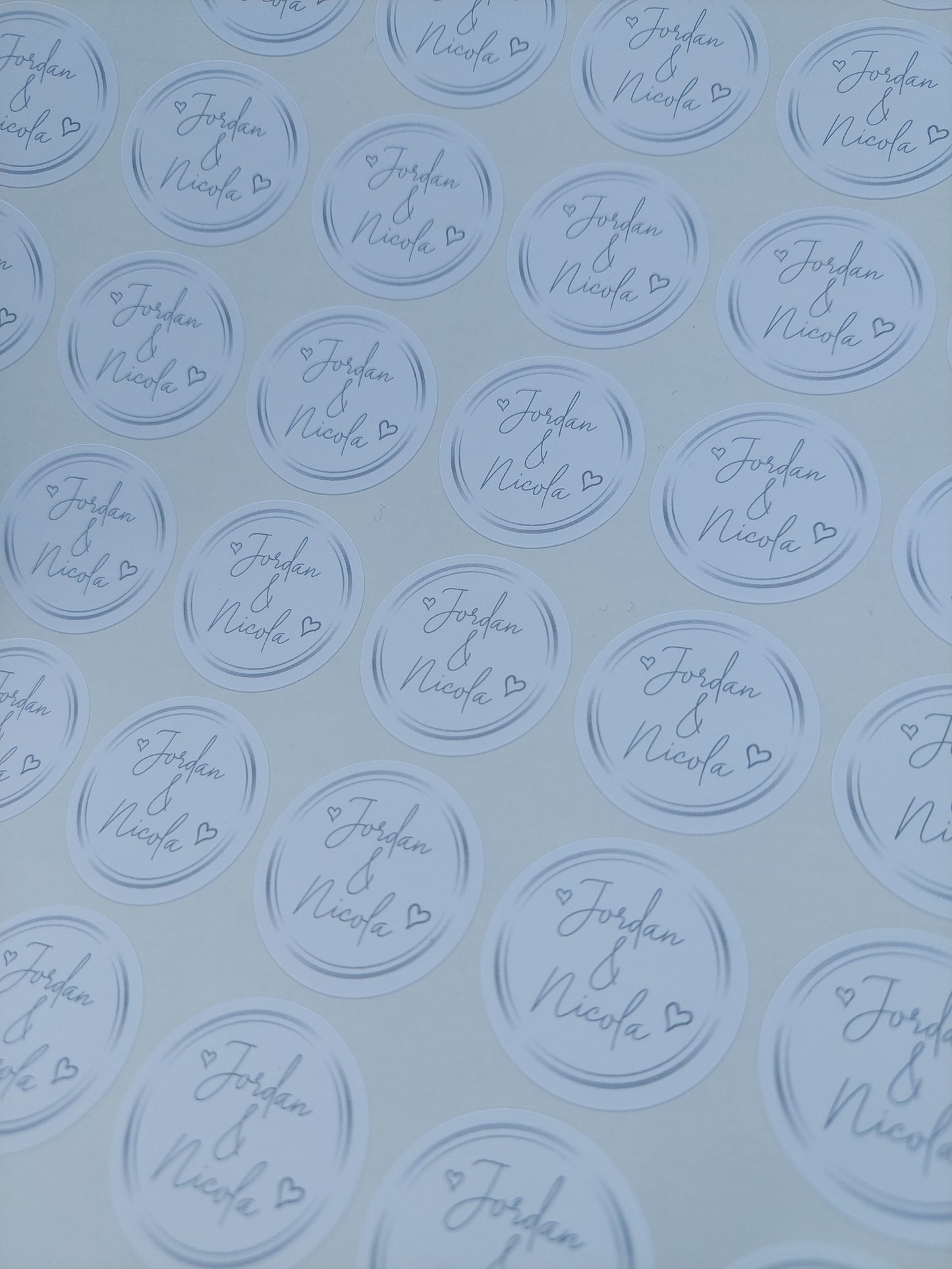 Wedding Stickers | Engagement Stickers | Personalised Couples Name Stickers | Silver & White
