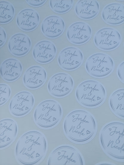 Wedding Stickers | Engagement Stickers | Personalised Couples Name Stickers | Silver & White
