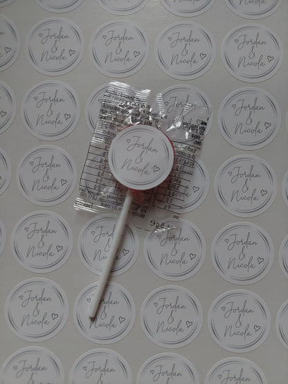 Wedding Stickers | Engagement Stickers | Personalised Couples Name Stickers | Silver & White