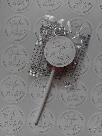 Wedding Stickers | Engagement Stickers | Personalised Couples Name Stickers | Silver & White