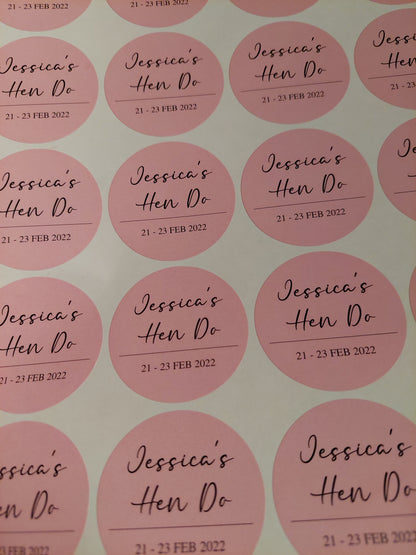Pink Hen Party Stickers | Sticker Sheet 45mm Circles | Party Stickers | Circle Stickers | Sticker Sheet