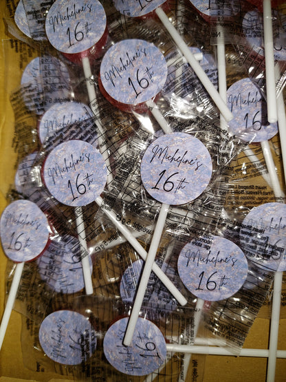 Blue Silver Marble Party Circle Stickers | Hen Do, Birthday Party Stickers | Blue Marble Party Bag Labels