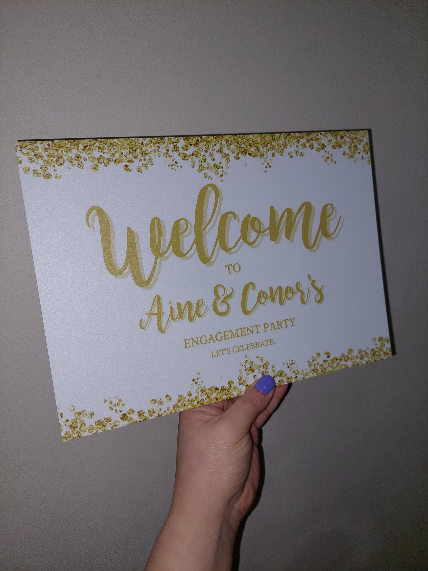 Gold & White Engagement Welcome Board Sign | Personalised Engagement Board | Engagement Party Sign | A4, A3, A2