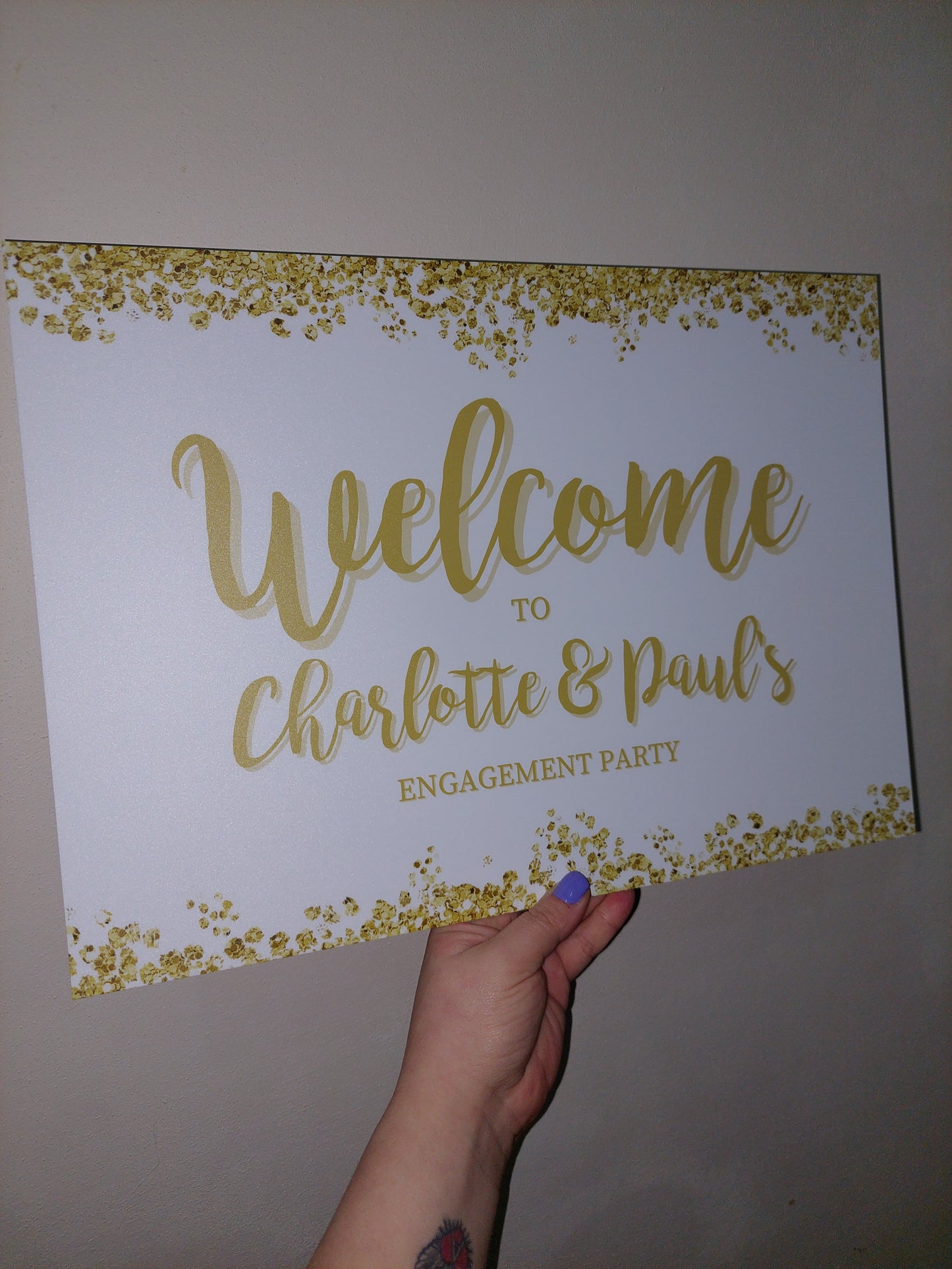 Gold & White Engagement Welcome Board Sign | Personalised Engagement Board | Engagement Party Sign | A4, A3, A2