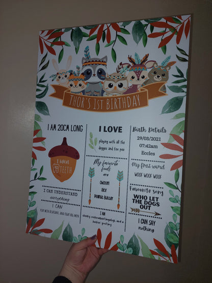 Animal Tribe Welcome Board Sign | Personalised First Birthday | Birthday Party Sign | First Birthday Party Décor | Woodland Animal Party Theme | A4, A3, A2
