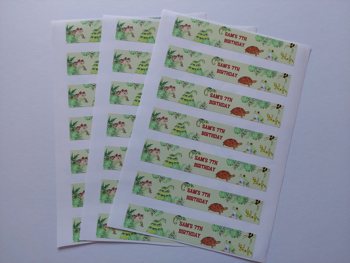 21 x Reptile Water Bottle Labels Party Stickers | Sam's 7th Birthday | SALE ITEM
