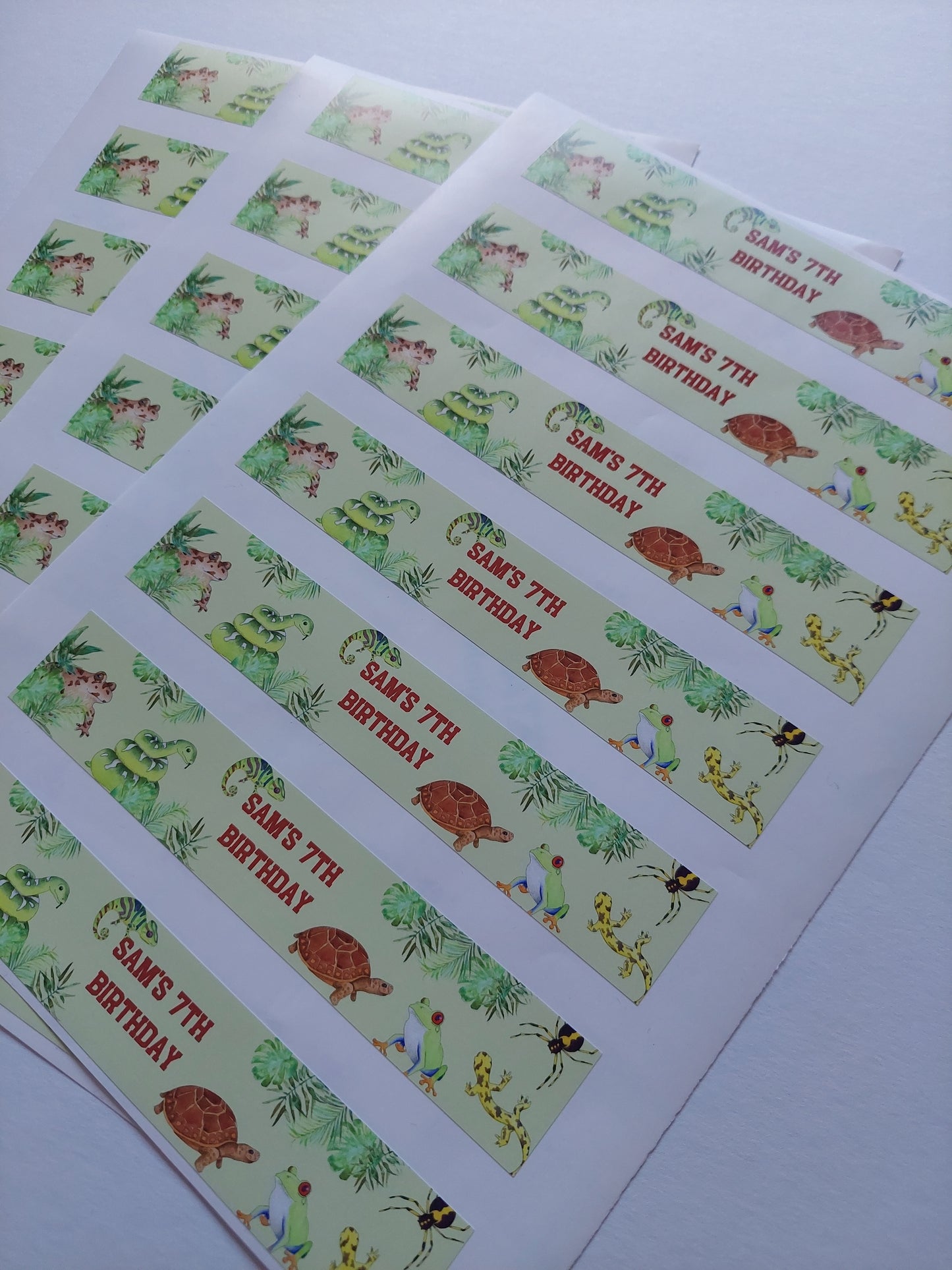 21 x Reptile Water Bottle Labels Party Stickers | Sam's 7th Birthday | SALE ITEM