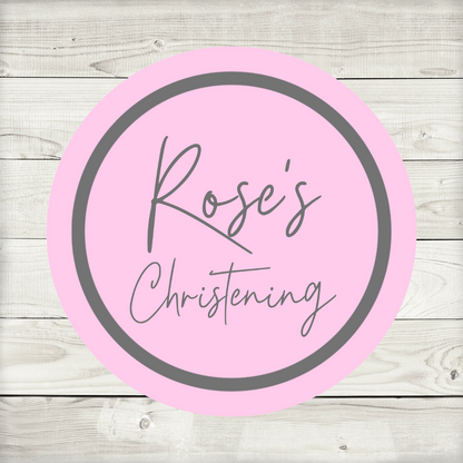 Pink Personalised Christening Stickers | Various Sizes | Event Birthday Party Stickers