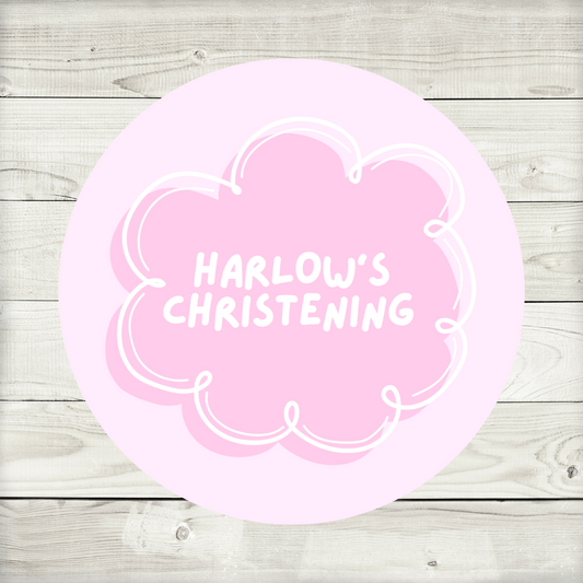 Pink Personalised Cloud Christening Stickers | Various Sizes | Event Birthday Party Stickers