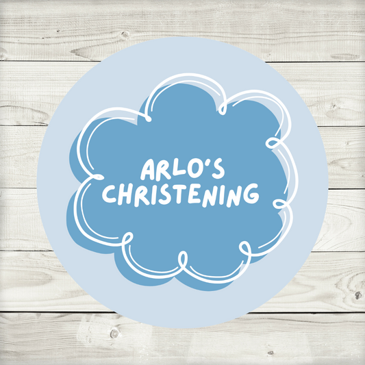 Blue Personalised Cloud Birthday, Christening Stickers | Various Sizes | Event Birthday Party Stickers