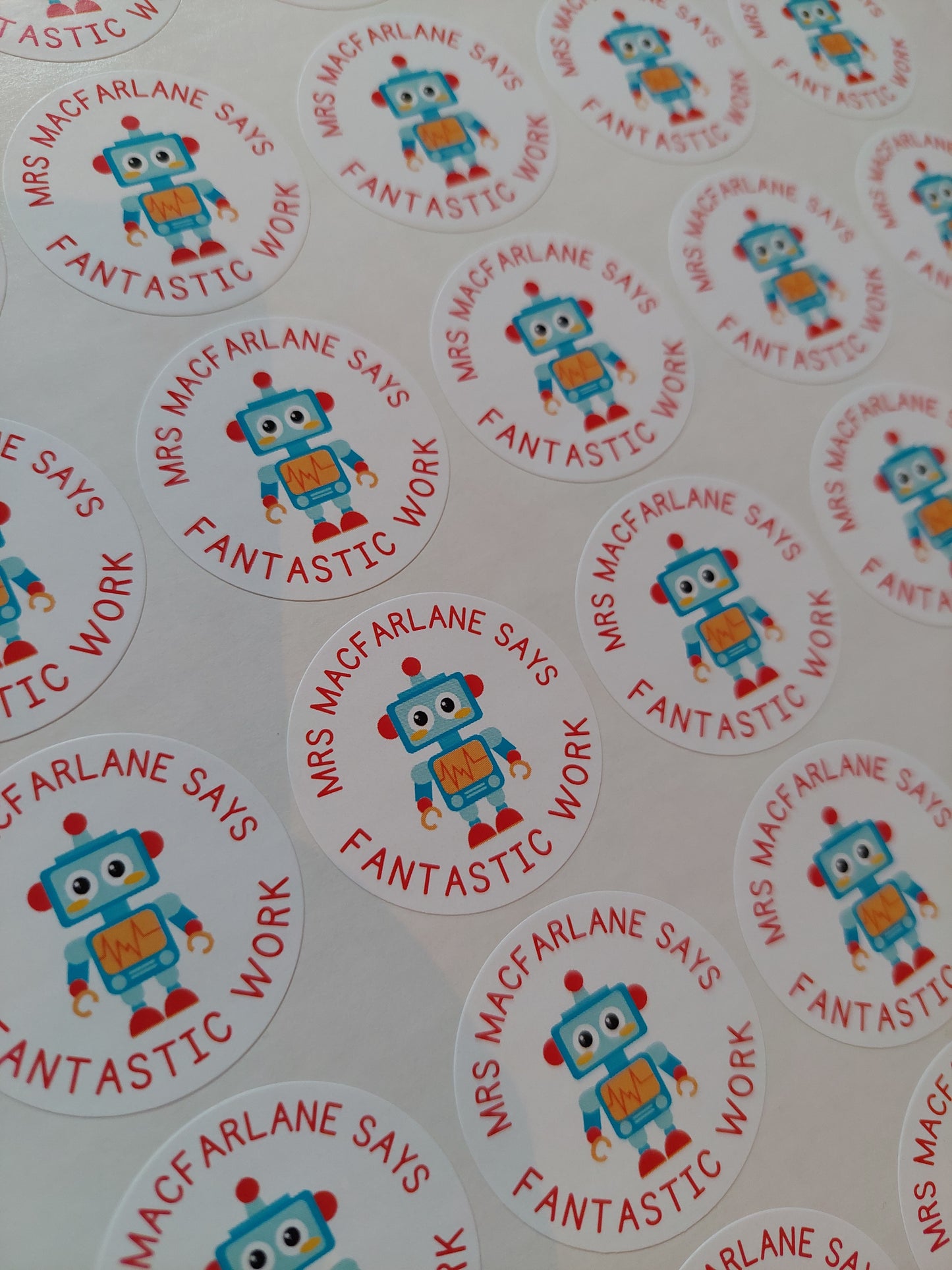 Robot Teacher Stickers | Sticker Sheet 45mm Circles | Well Done Stickers | Circle Stickers | Sticker Sheet | Personalised Star Classroom Stickers