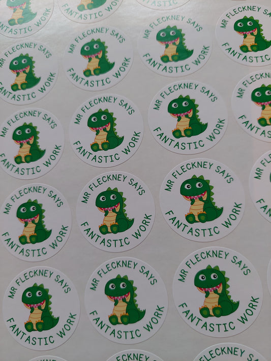 Green Dinosaur Teacher Stickers | Sticker Sheet 45mm Circles | Well Done Stickers | Circle Stickers | Sticker Sheet | Personalised Star Classroom Stickers