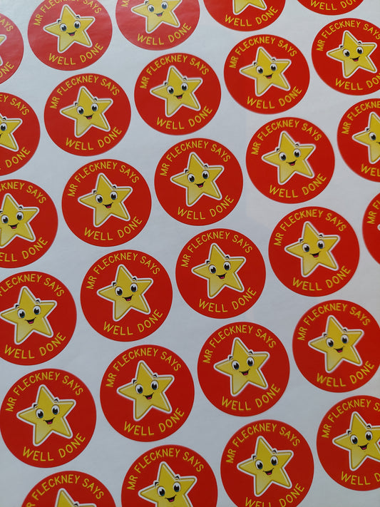 Red Star Teacher Stickers | Sticker Sheet 45mm Circles | Well Done Stickers | Circle Stickers | Sticker Sheet | Personalised Star Classroom Stickers