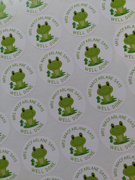 Frog Teacher Stickers | Sticker Sheet 45mm Circles | Well Done Stickers | Circle Stickers | Sticker Sheet | Personalised Star Classroom Stickers