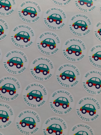 Car Teacher Stickers | Sticker Sheet 45mm Circles | Well Done Stickers | Circle Stickers | Sticker Sheet | Personalised Star Classroom Stickers