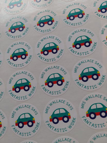 Car Teacher Stickers | Sticker Sheet 45mm Circles | Well Done Stickers | Circle Stickers | Sticker Sheet | Personalised Star Classroom Stickers