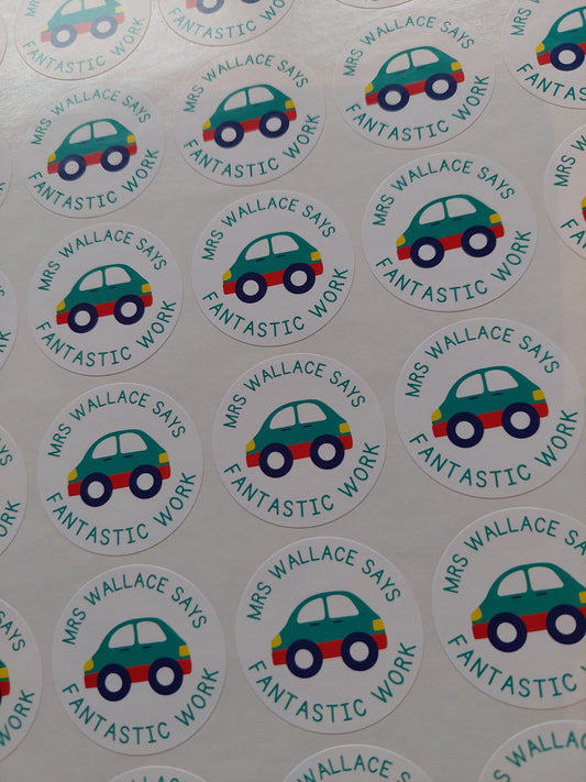 Car Teacher Stickers | Sticker Sheet 45mm Circles | Well Done Stickers | Circle Stickers | Sticker Sheet | Personalised Star Classroom Stickers