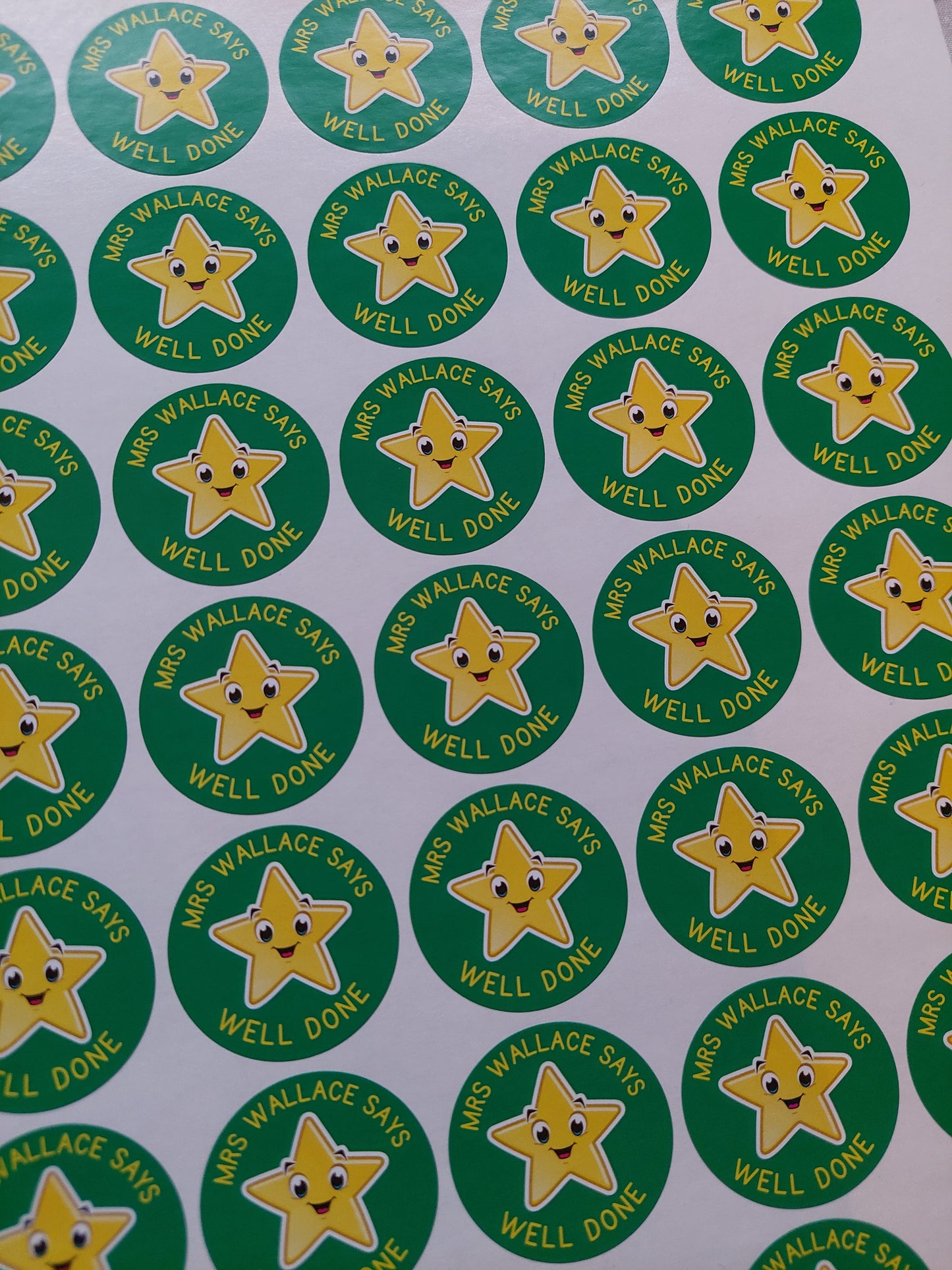 Green Star Teacher Stickers | Sticker Sheet 45mm Circles | Well Done Stickers | Circle Stickers | Sticker Sheet | Personalised Star Classroom Stickers
