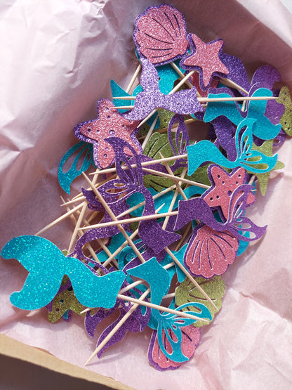 Mermaid Glitter Cupcake Toppers | Mermaid Party | Mermaid Party Decor