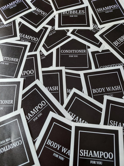 SALE ITEM | Waterproof Bathroom Bottle Labels Set | Bubbles, Shampoo, Conditioner, Body Wash