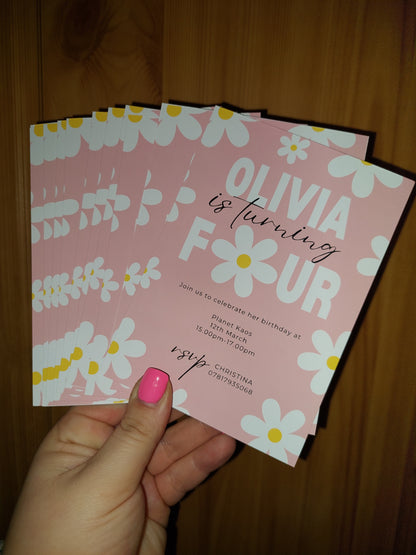 Pink Daisy Party Invitations | A6 Invites | Daisy Theme Invitations | Party Invitations