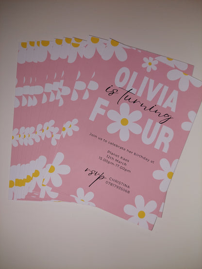 Pink Daisy Party Invitations | A6 Invites | Daisy Theme Invitations | Party Invitations