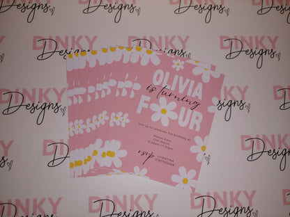 Pink Daisy Party Invitations | A6 Invites | Daisy Theme Invitations | Party Invitations