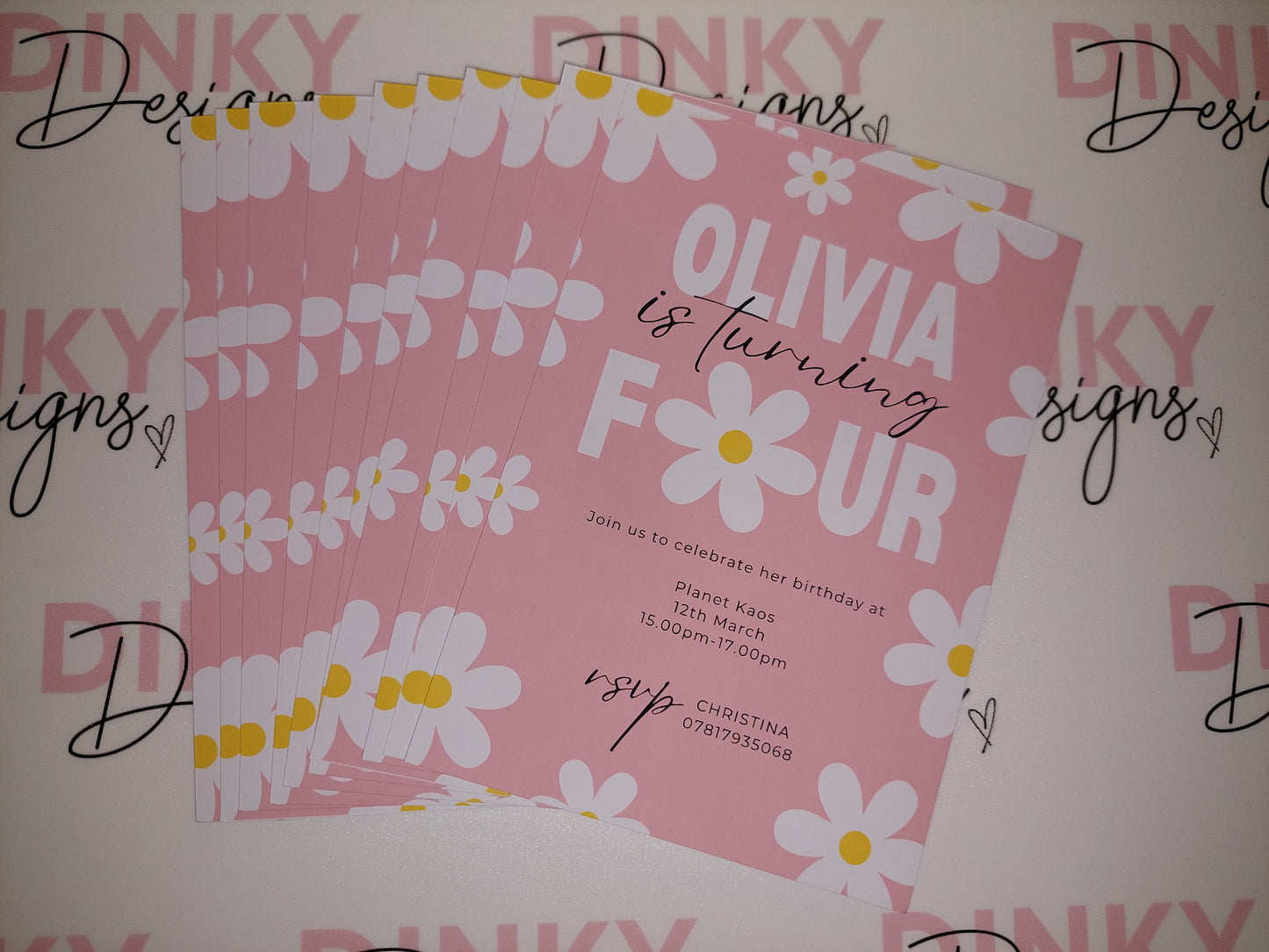 Pink Daisy Party Invitations | A6 Invites | Daisy Theme Invitations | Party Invitations