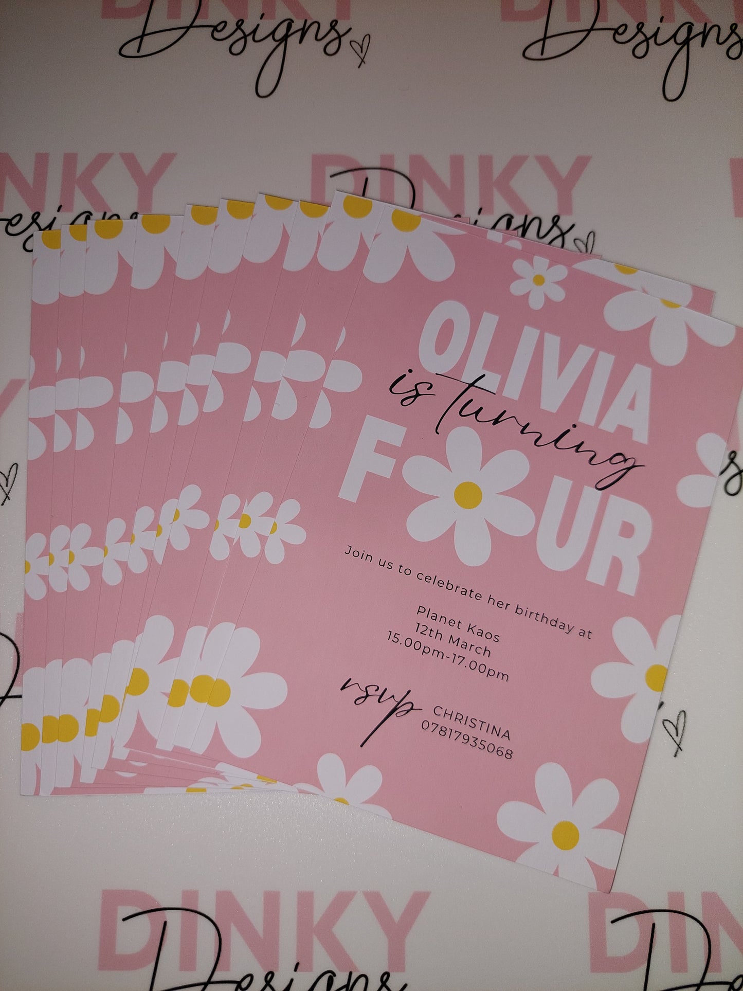 Pink Daisy Party Invitations | A6 Invites | Daisy Theme Invitations | Party Invitations