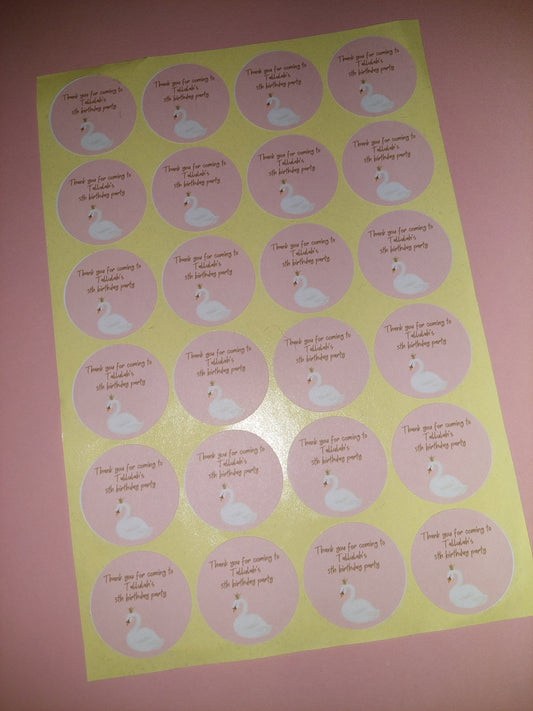 48 x Swan Stickers | Tallulah's 5th Birthday Stickers | SALE ITEM