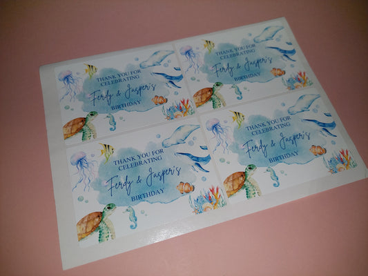 4 x Under The Sea Rectangle Party Bag Stickers | Ferdy & Jasper Birthday | SALE ITEM