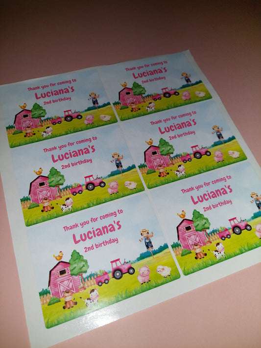 Farm Rectangle Party Bag Stickers | Luciana's 2nd Birthday | SALE ITEM